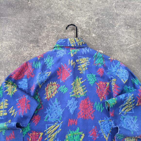 Vintage Miss B Shirt Womens L Blue Button Up Geometric 80s Retro - Picture 4 of 8